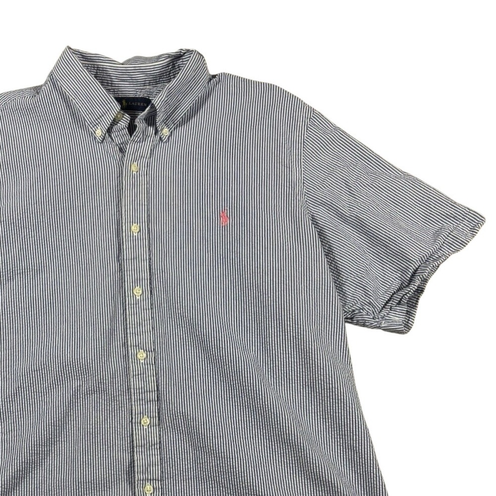 Polo Ralph Lauren Men's XXL Short-Sleeve Blue White Striped Seersucker Shirt